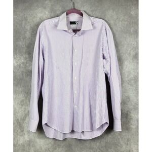 Saks Fifth Avenue Dress Shirt Mens Size 17 Lavender White‎ Striped Casual Career